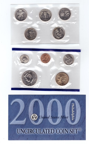Годовой набор США в родной запайке 2000 год двор P + 5 монет Штаты
