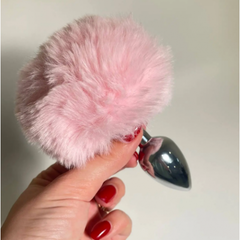 Металлическая анальная пробка с розовым хвостиком Fluffly от Alive (8*3,5 см.)