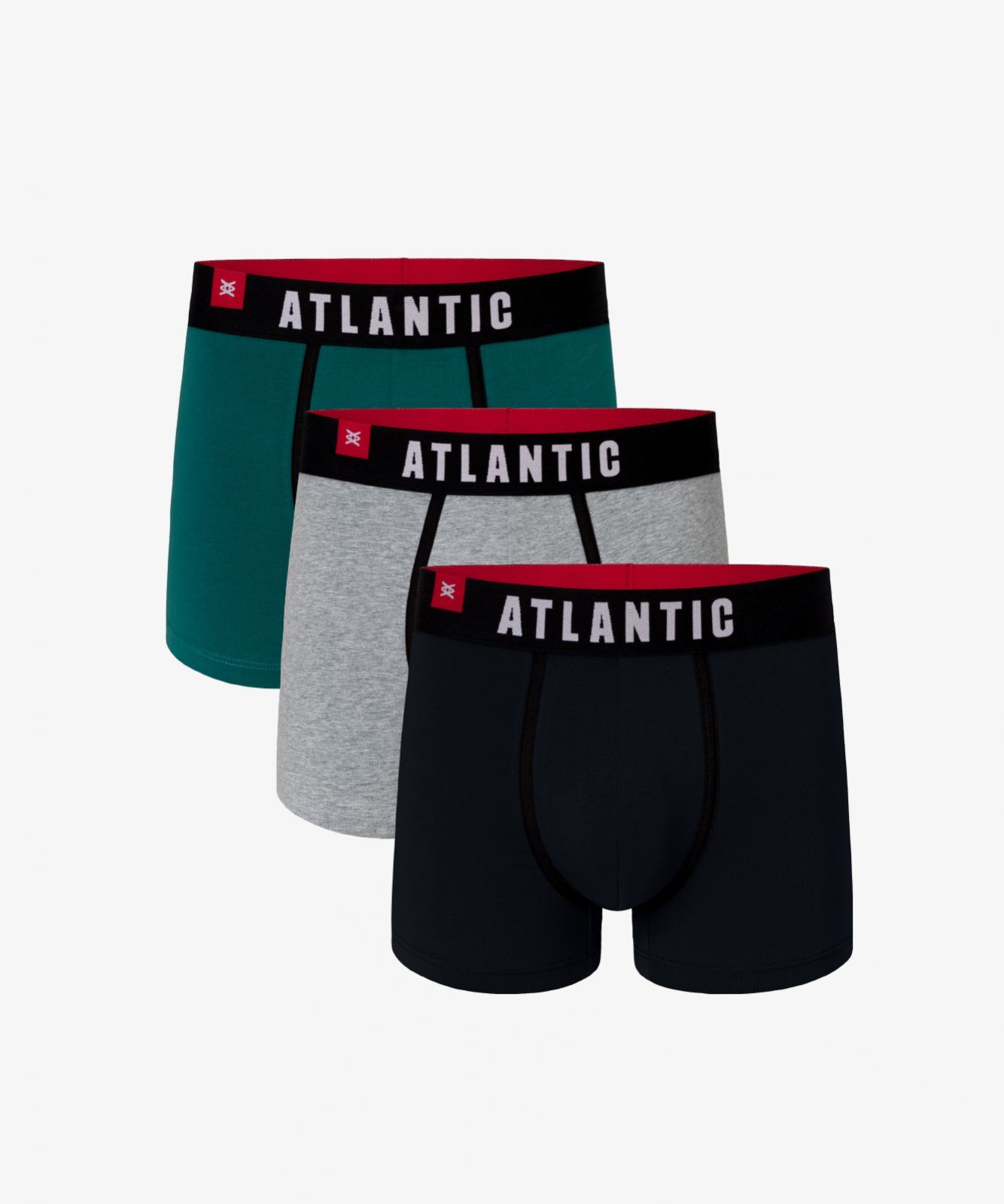 Мужские трусы шорты Atlantic, набор из 3 шт., хлопок, зеленые + серый меланж + графит, 3MH-014