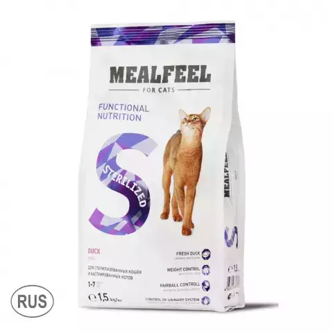 Mealfeel Корм сухой для стерилизованных кошек, с индейкой и уткой, 1,5 кг