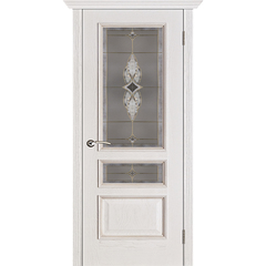 Купить Межкомнатная дверь шпонированная Porte Vista Вена белая патина тон 17 стекло Витраж