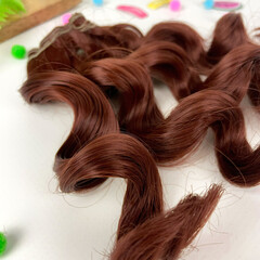 Волосы для кукол, трессы кудри-локоны, цвет темно-рыжий, 15 см*1 метр., набор 2шт