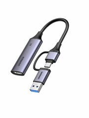 Карта видеозахвата UGREEN CM629 (15389) HD HDMI&USB-C/USB-A 4K@30Hz Video Capture Card, серый космос