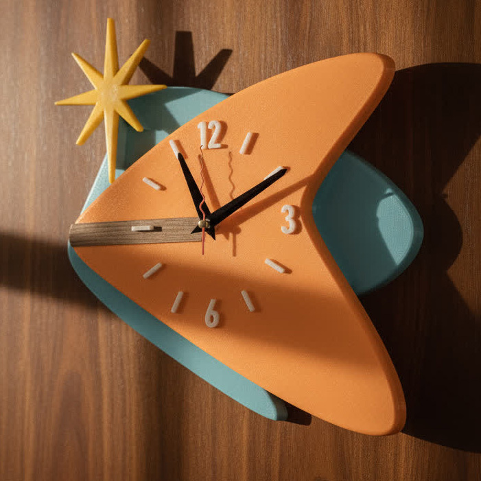 Настенные часы “Starflight Boomerang / Звездный бумеранг ” 33 см, Mid-Century Modern, полимер, бесшумный кварцевый механизм — часы WOODandROOT