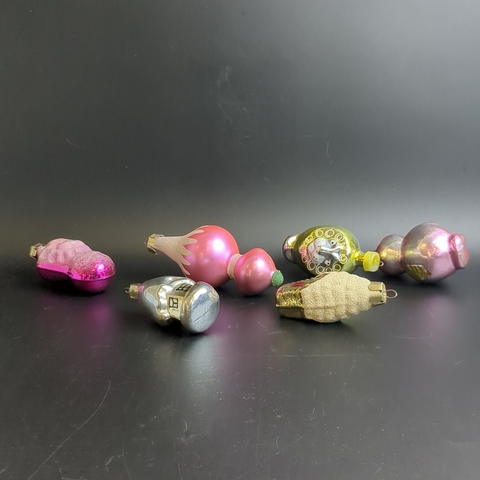 Ёлочные игрушки набор из 6 разных избушка, чипполино, лев, лялька, укутыш, стекло, роспись, узоры, подвесные, винтаж СССР 1960-1990 гг