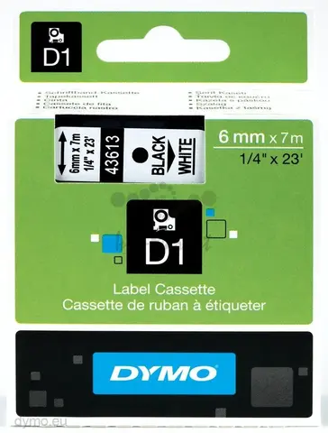 Картридж с лентой DYMO 6мм х 7м , пластик, черный на белой ленте