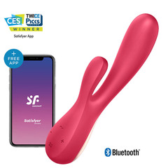 Красный вибратор-кролик Satisfyer Mono Flex с управлением через приложение - 20,4 см. - 