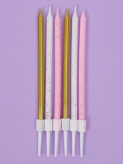 Свечи для торта «Блестящая вечеринка», 6 шт, белый, розовый, золотой