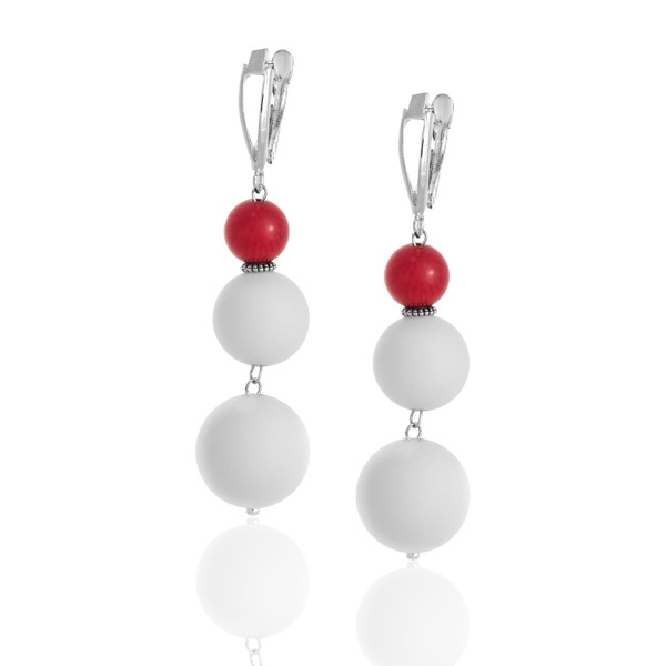Серьги из матового агата и коралла