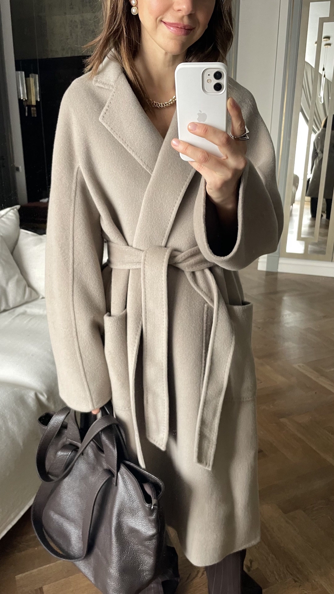 Пальто в стиле халата из 100% шерсти HAND MADE