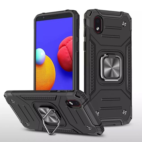 Противоударный чехол Strong Armour Case с кольцом для Samsung Galaxy A02, M02 (Черный)