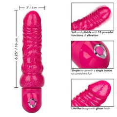 Розовый вибратор-реалистик с блестками Naughty Bits Lady Boner Bendable Personal Vibrator - 20 см. - 