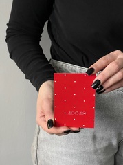 Открытка 7,5*10см -  Люблю (красный и белый горох)