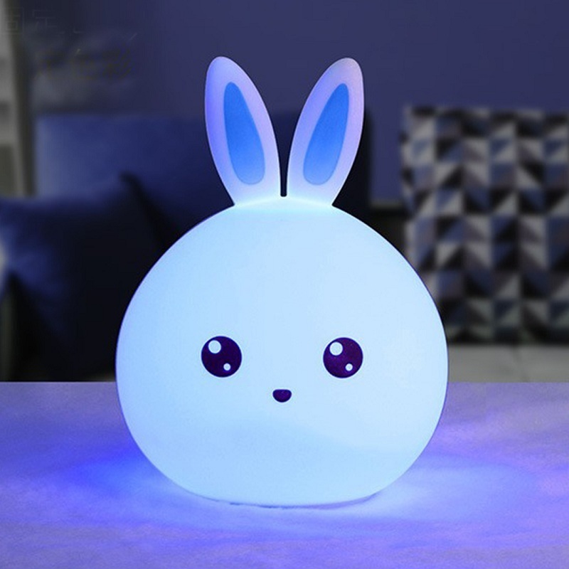 Силиконовый RGB светильник-ночник Rabbit silicone lamp зайчик голубой .