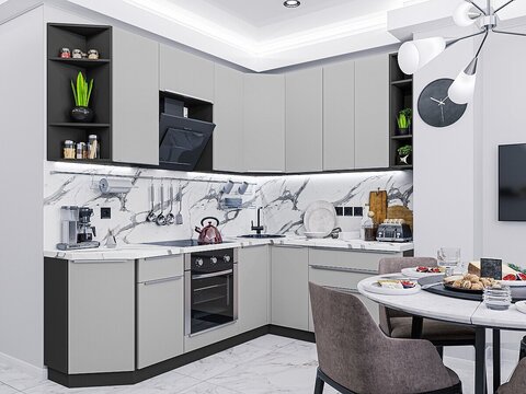 Угловая модульная кухня Фьюжн-04 Silky Light Grey - Graphite 2340*2200/1800*600