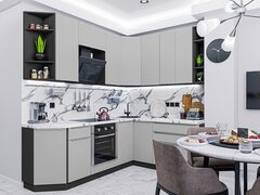 Угловая модульная кухня Фьюжн-04 Silky Light Grey - Graphite 2340*2200/1800*600