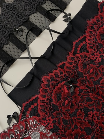 Кружево эластичное черное/ягодное 21 см