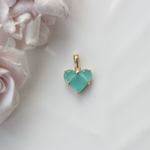 УЦЕНКА!!! Подвеска Сердце с бирюзовым фианитом, 14 мм, позолота, У020