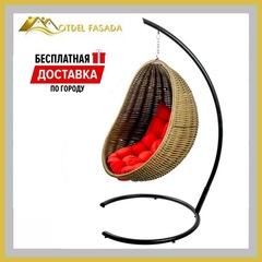 Кресло-кокон подвесной напольный Темно-зеленый с Красной подушкой (Комплект)