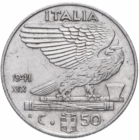 50 чентезимо. Италия. 1940-1944 год. XF
