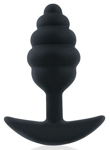 Черная ребристая анальная втулка с ограничителем - 9 см. - Sex Expert SEX EXPERT SEM-55196