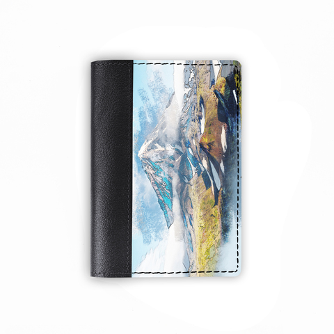 Обложка на паспорт комбинированная "Гора на Камчатке", черная