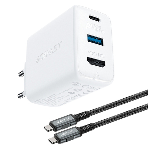 Зарядное устройство ACEFAST A17 65W GaN multi-function HUB charger set EU с кабелем USB-C,  USB-C, белый