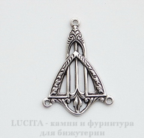 Винтажный декоративный элемент - коннектор Art Deco (1-2) 25х18 мм (оксид серебра)