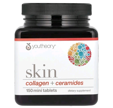 Youtheory, Skin, добавка для поддержки кожи, коллаген и керамиды, 150 мини-таблеток