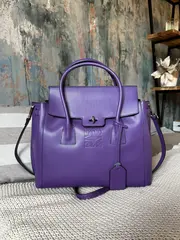 Женская фиолетовая форматная сумка из натуральной толстой кожи