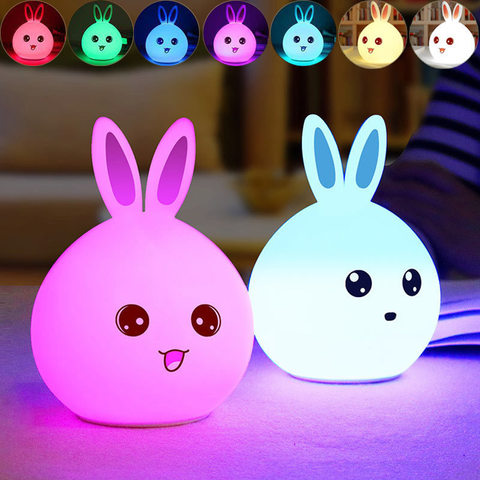 Силиконовый RGB светильник-ночник Rabbit silicone lamp зайчик розовый