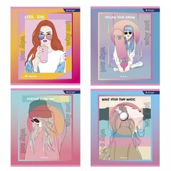 Тетрадь 48л., А5, клетка, Alingar "Positive girls", скрепка, мелованный картон (стандарт), блок офсет, 4 дизайна в пленке т/у