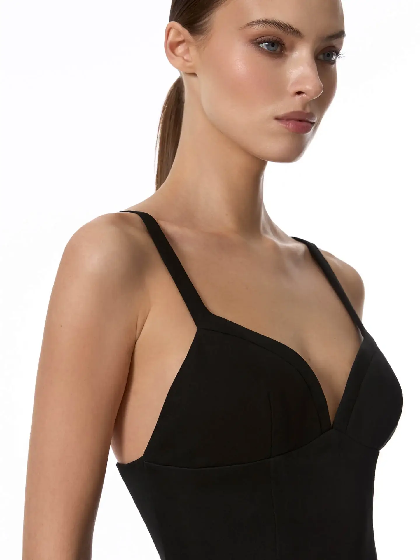 Платье мини на бретелях с драпировкой из шифона, Черный