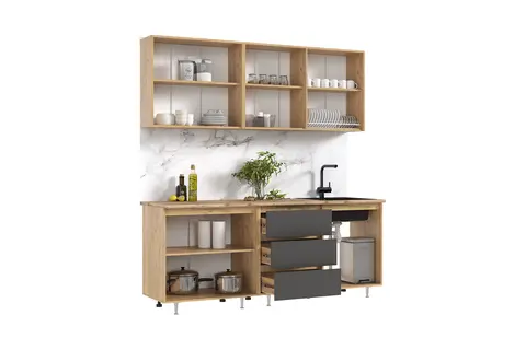 Кухня Челси 2,0м Компановка №2 (Графит, Дуб Крафт (Кастилло))