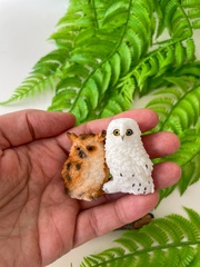 Сова декоративная, белая и коричневая, фигурки декоративные, кукольные миниатюры, 4 см, набор 2 шт.