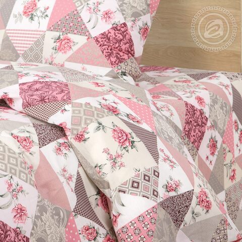 Комплект постельного белья Лоскутная мозаика розовый Бязь 220 см.