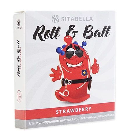 Стимулирующий презерватив-насадка Roll & Ball Strawberry