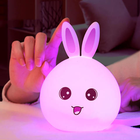 Силиконовый RGB светильник-ночник Rabbit silicone lamp зайчик розовый