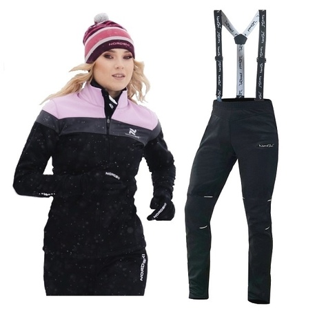 Утеплённый лыжный костюм NORDSKI Drive с лямками лиловый-серый женский