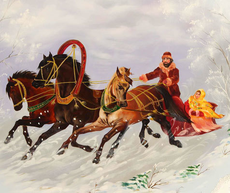 Winter three-horse carriage