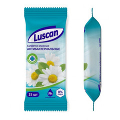 Влажные салфетки антибактериальные Luscan 15 штук в упаковке