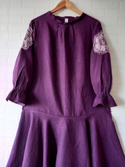 ❀ Роза. Платье льняное с вышивкой, длина-миди с рукавом  и пышной юбкой PL-42-53102