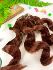 Волосы для кукол, трессы кудри-локоны, цвет темно-рыжий, 15 см*1 метр., набор 2шт