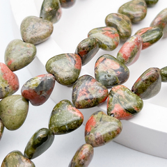 Унакит бусины, сердце, размер около 12 мм, цена за 8 шт (1/4 нити)