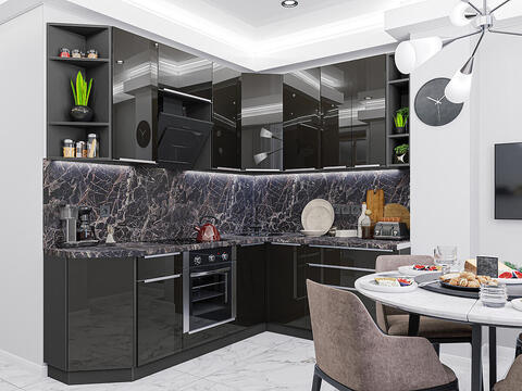 Угловая модульная кухня Фьюжн-04 Anthracite - Graphite 2340*2200/1800*600