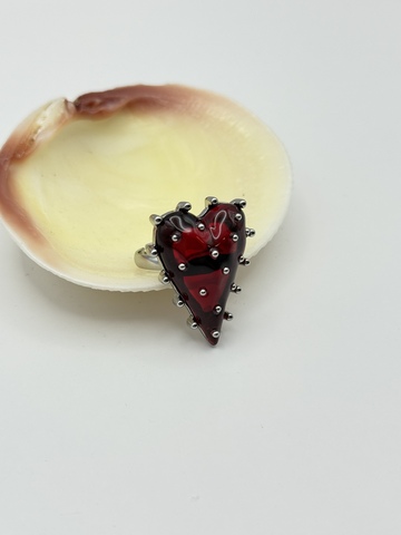 Кольцо Кактус красный, серебристый