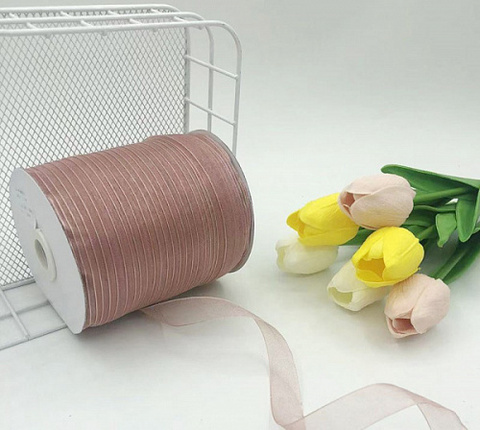 Лента органза на катушке (1,0см*457м), Пыльная Роза, 1 шт.