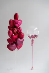 Сет гелиевых шаров Красные сердца с баблсом