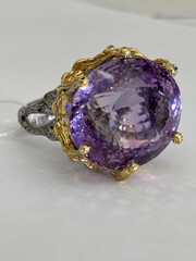 Оливия-аметист (серебряное кольцо с позолотой)
