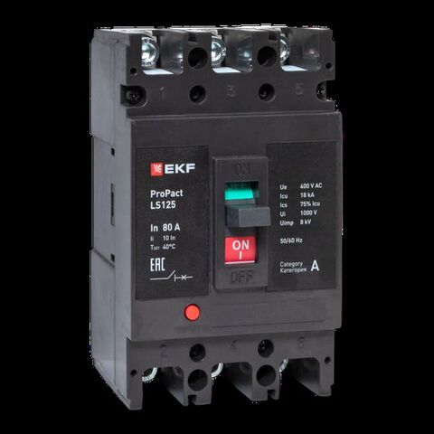 Выключатель автоматический в литом корпусе ProPact LS125 80А 3P 18кА EKF